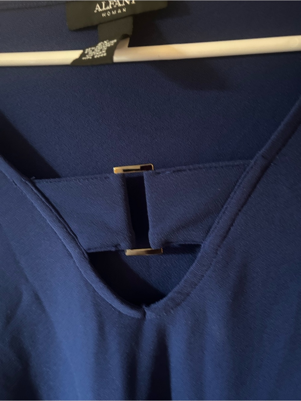 Alfani Woman Navy Blue Keyhole Top with Gold Accent